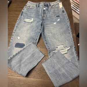 Old Navy Extra High-Rise O.G. Straight Distress  Secret Slim Pockets Raw Hem 10